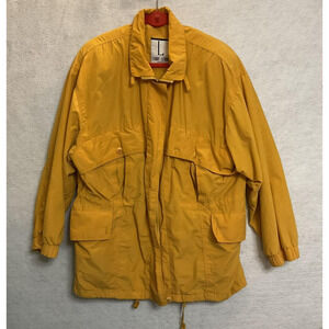 Larry Levine Jacket Womens Medium Yellow Twill Parka Zip Pockets Drawstring